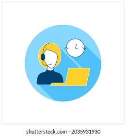 Admin Support Flat Icon. Administrative Assistant.Call Center.Day And Night Communication With Customer. Distance Work. Freelance Professions Concept. Vector Illustration
