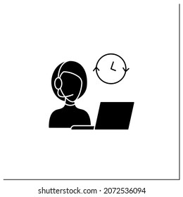 Admin Support Glyph Icon. Administrative Assistant.Call Center.Day And Night Communication With Customer. Distance Work. Freelance Professions.Filled Flat Sign. Isolated Silhouette Vector Illustration