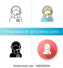 Admin Support Icon. Virtual Assistant, Online Consultant. Managing And Assistance, Client Schedule Planning, Administration Support. Linear Black And RGB Color Styles. Isolated Vector Illustrations