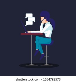 Admin woman on workplace. Chat admin girl. Girl in work