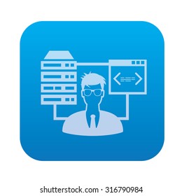 Admin,Database,network server icon on blue background,clean vector