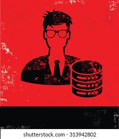 Admin,Database,Networking design on red background, grunge vector