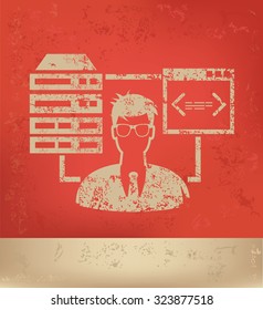 Admin,Database,Networking design on red background, grunge vector