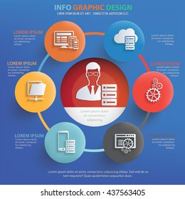 Admin,developer info graphic design on blue background,vector