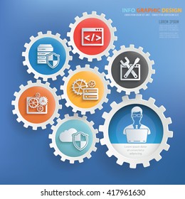 Admin,Development concept design on blue background,vector