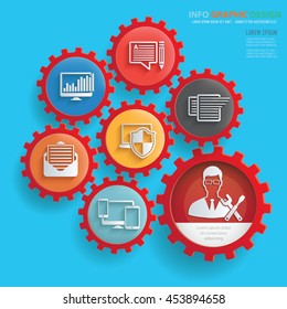 Admin,development design,gear info graphic on clean background,vector