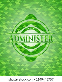 Administer green emblem with mosaic background