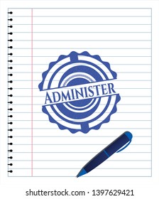 Administer pen effect. Blue ink. Vector Illustration. Detailed.