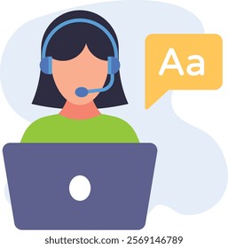 Administration Assistant with Headset and laptop speaking concept vector icon design, International Day of Language symbol, Linguistic diversity sign, Bilingualism Polyglot illustration