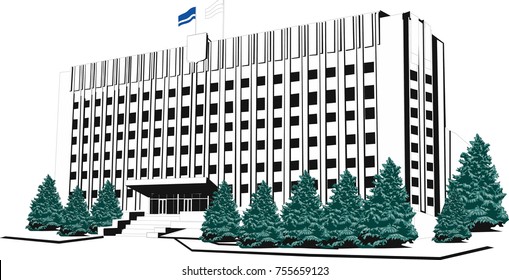Administration building on a white background
