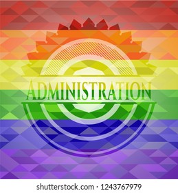 Administration emblem on mosaic background with the colors of the LGBT flag