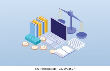 Administration et justice illustration.on blue background.3D design.isometric vector design Illustration.
