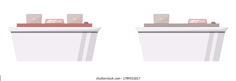 Administration flat color vector object set. Hotel hall information desk for client support. Modern receptionist table isolated cartoon illustration for web graphic design and animation collection