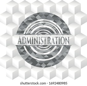 Administration grey emblem. Retro with geometric cube white background