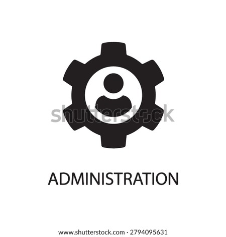 Administration Icon with Gear and Person Profile — Flat Black Vector Symbol for System Admin, User Management, Corporate Control, Business Operations and IT Management Concept
