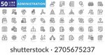 Administration icon set outline containing office, management, administrative, support, document, time, data entry, scheduling, file organization, event planning, record keeping, budget tracking