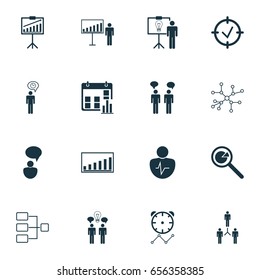 Administration Icons Set. Collection Of Approved Target, Co-Working, System Structure And Other Elements. Also Includes Symbols Such As Presentation, Deadline, Solution.