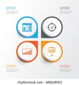 Administration Icons Set. Collection Of Approved Target, Company Statistics, Project Targets And Other Elements. Also Includes Symbols Such As Target, Goal, Goals.