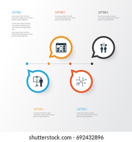 Administration Icons Set. Collection Of Conversation, Project Targets, Solution Demonstration And Other Elements. Also Includes Symbols Such As Communication, Presentation, Success.