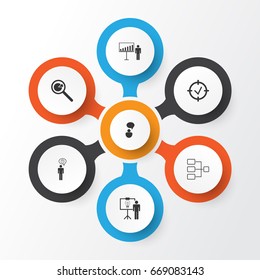 Administration Icons Set. Collection Of Planning, Project Presentation, Approved Target And Other Elements. Also Includes Symbols Such As Network, Idea, Connection.