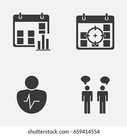Administration Icons Set. Collection Of Project Targets, Team Meeting, Personal Character And Other Elements. Also Includes Symbols Such As Idea, Person, Trait.