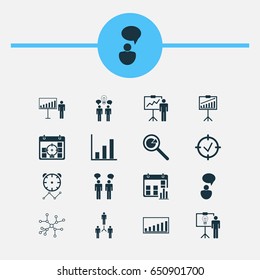 Administration Icons Set. Collection Of Report Demonstration, Team Meeting, Conversation And Other Elements. Also Includes Symbols Such As Message, Communication, Analysis.