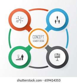 Administration Icons Set. Collection Of Report Demonstration, Decision Making, Group Organization And Other Elements. Also Includes Symbols Such As Communication, Conversation, Statistic.