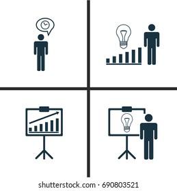 Administration Icons Set. Collection Of Report Demonstration, Planning, Decision Making And Other Elements. Also Includes Symbols Such As Improvement, Diagram, Management.