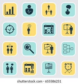 Administration Icons Set. Collection Of Solution Demonstration, Opinion Analysis, Team Meeting And Other Elements. Also Includes Symbols Such As Diagram, Chracater, Brainstorming.