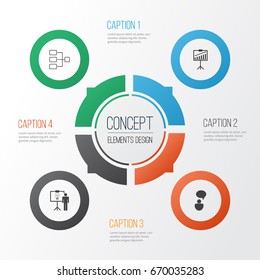 Administration Icons Set. Collection Of Solution Demonstration, System Structure, Opinion Analysis And Other Elements. Also Includes Symbols Such As Presentation, Opinion, Network.