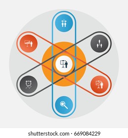 Administration Icons Set. Collection Of Special Demonstration, Co-Working, Group Organization And Other Elements. Also Includes Symbols Such As Analysis, Research, Presentation.