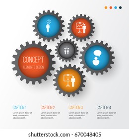 Administration Icons Set. Collection Of Special Demonstration, Co-Working, Opinion Analysis And Other Elements. Also Includes Symbols Such As Idea, Analysis, Chat.