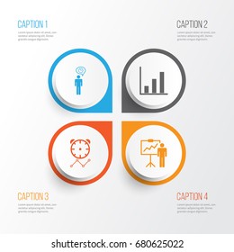 Administration Icons Set. Collection Of Special Demonstration, Planning, Reminder And Other Elements. Also Includes Symbols Such As Bar, Analysis, Presentation.