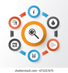 Administration Icons Set. Collection Of Team Meeting, Project Targets, Special Demonstration And Other Elements. Also Includes Symbols Such As Trait, Time, Structure.