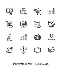 Administration icons. Set of line icons. Report, accounting, credit card. Administration concept. Vector illustration can be used for topics like financial management, analysis, marketing.