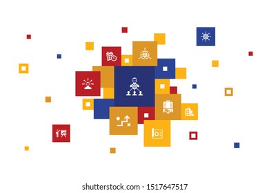 administration Infographic 10 steps pixel design. management, schedule, presentation, icons