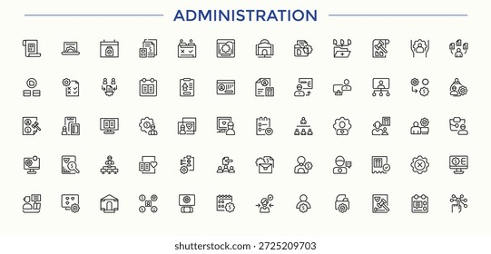 Symbolsatz für Administrationszeile. Bearbeitbarer Strich. Vektorsammlung. Arbeiten Sie einfach Symbolsatz. Enthaltend Manager, Unternehmen, Team, Arbeit, Unternehmen, Ressource, Menschen und mehr.