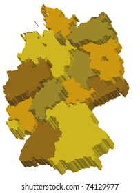 administration map of germany with 3d regions in earthtone, warm colors