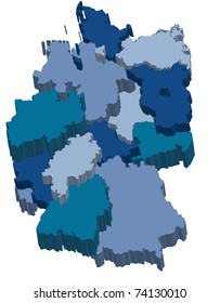 administration map of germany with 3d regions in cold colors