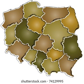 administration map of poland with outlines and gradients