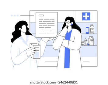 Administration of medication abstract concept vector illustration. Apothecary customers learning administration of medication, pharmaceutics sector, drugstore clients abstract metaphor.