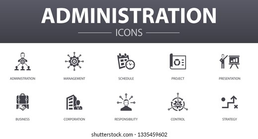 administration simple concept icons set. Contains such icons as management, schedule, presentation, сorporation and more, can be used for web, logo, UI/UX