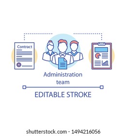 Administration team concept icon. Office managers idea thin line illustration. Company staff. Organization department. Workplace relationships. Vector isolated outline drawing. Editable stroke