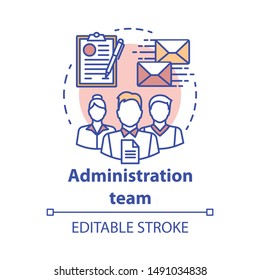 Administration team concept icon. Organization department idea thin line illustration. Office managers team. Company staff. Corporate management personnel. Vector isolated drawing. Editable stroke