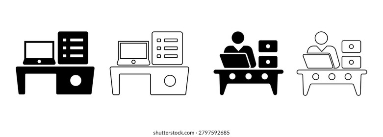 Administrative assistant desk with laptop and task manager silhouette vector design