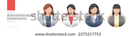 Administrative Assistants picture avatar icons. Illustration of men and women wearing office suit
