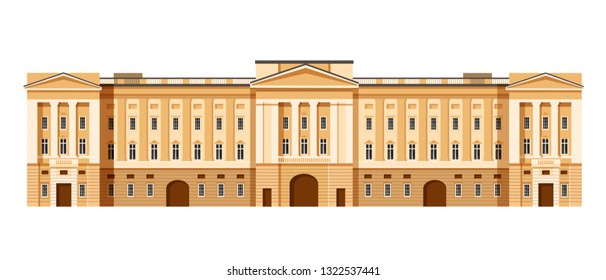 Administrative building of Buckingham Palace. London residence of monarchs. Historic landmarks, royal building, Great Britain, United Kingdom. Facade building, exterior of palace. Vector illustration. svg