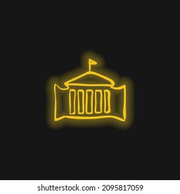 Administrative Building With Flag Hand Drawn Outline yellow glowing neon icon