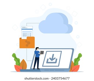 Administrative concept of file management, data archiving, folder, gallery, notes, database, data or file access characters. flat illustration vector template on white background.