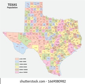 administrative county map of the federal state of texas by population density